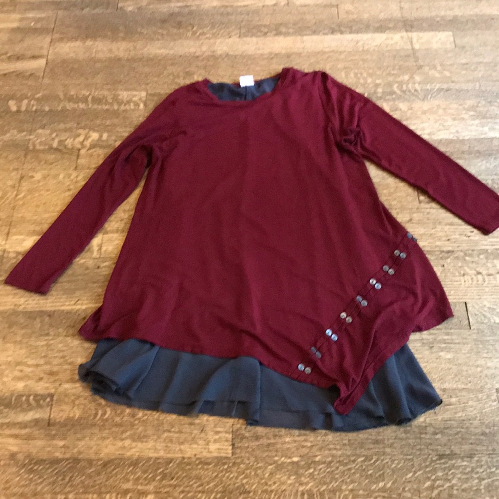 Malisun maroon dress with gray chiffon trim